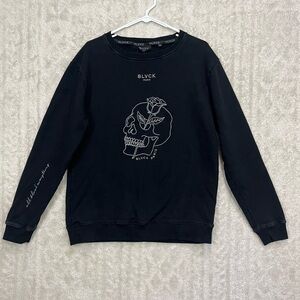 BLVCK PARIS Skull Bad Romance French Terry Sweatshirt Black Sz L Flower Goth